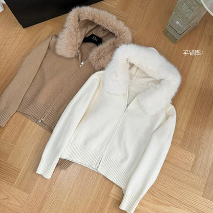 Women's Cashmere Hooded Zipper Cardigan - Soft, Warm, and Stylish Knit Outerwear