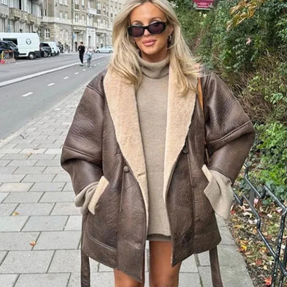 Contrast Fur Coat – Stylish Color-Block Faux Fur Winter Outerwear for Women