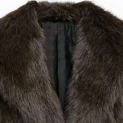 Luxury Faux Fur Coat - Vintage Lapel Belted Thicken Outerwear for Women, Autumn Winter Fashion 2024