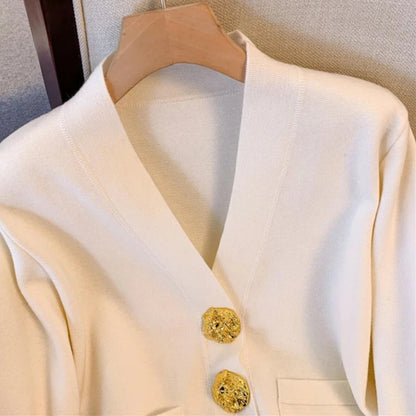 Big Button Knit Cardigan - Chunky Knit Women’s Sweater for Casual Fall Layering