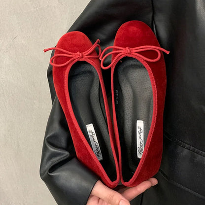 Red Bow Flat Shoes with Bow Detail