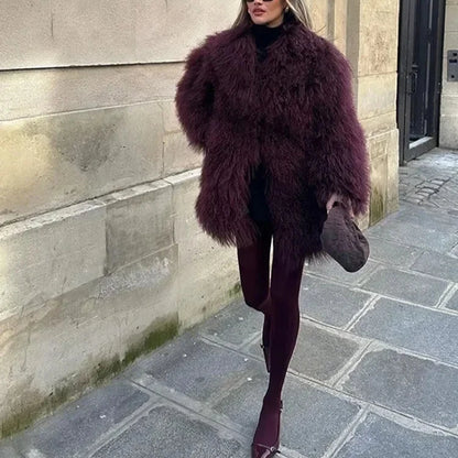 Faux Fur Midi Coat for Women