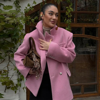 Elegant Pink Woolen Coat for Women