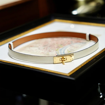 Women's Adjustable Leather Belt - Genuine Leather Waist Belt with Classic Buckle