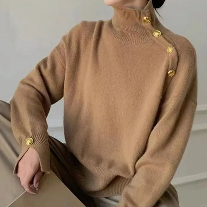 White Polo Turtle Neck Sweater - Women's High-End Wool Knitted Top for Autumn/Winter Comfort