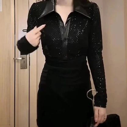 Elegant Black Sequin Shirt – Glamorous Sparkling Top for Parties and Night Outs