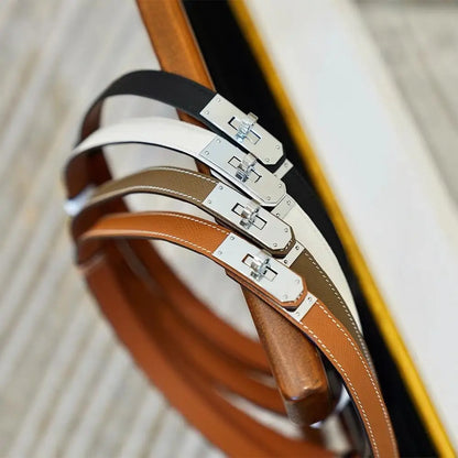 Women's Adjustable Leather Belt - Genuine Leather Waist Belt with Classic Buckle