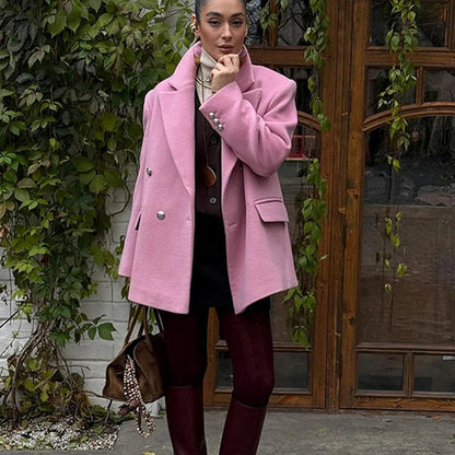 Elegant Pink Woolen Coat for Women