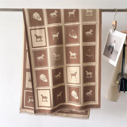 Luxury Horse Pashmina Shawl for Women - Warm Cashmere Winter Scarf and Thick Blanket Wrap