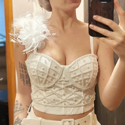 Beaded Corset Camisole Top - Women’s Embellished Evening Wear for Glamorous Party Fashion