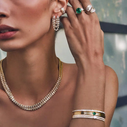 Geometric CZ Tennis Necklace – Elegant Jewelry with Cubic Zirconia Stones