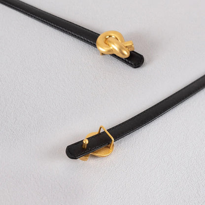 Genuine Leather Fashion Belt - High-Quality Metal Knot Buckle Waistband for Dress and Jeans