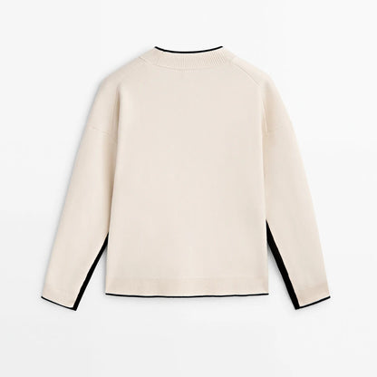 Slim-Fit Patchwork Knit Cardigan - Women’s Autumn Temperament Sweater with Pockets