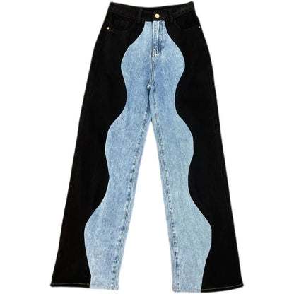 Blue Denim Patchwork Pants - Trendy Women’s Casual Jeans with Unique Vintage Patchwork Design