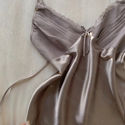 Elegant Women’s Satin Pajama Set with Lace Trim – Luxury Sleepwear for Comfort and Style