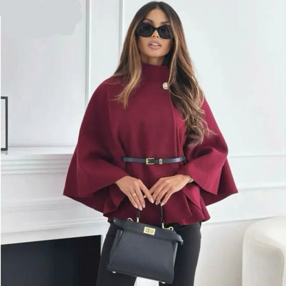 Chic Turtleneck Bat Sleeve Coat – Elegant Oversized Women’s Coat for Fall and Winter