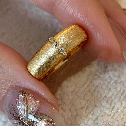 Gold Matte Zircon Ring – Elegant Women's Statement Ring