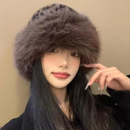 Women's Winter Fur Cap - Plush Fluffy Bomber Style Hat for Skiing and Ear Protection
