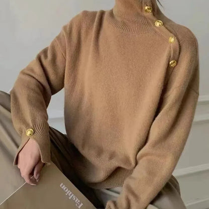 White Polo Turtle Neck Sweater - Women's High-End Wool Knitted Top for Autumn/Winter Comfort