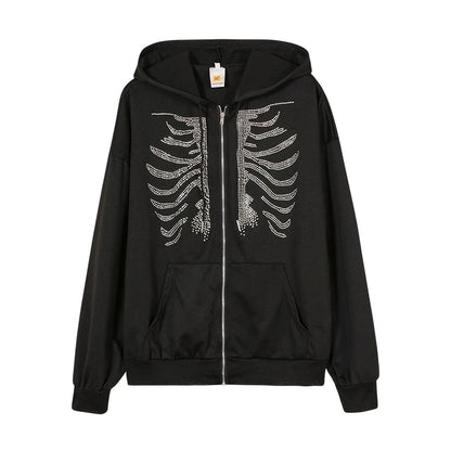 Women's Rhinestone Skeleton Hoodie