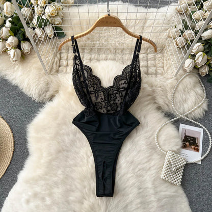 Elegant Women’s Lace Sheer Bodysuit – Sexy Slim Fit Lingerie for Women