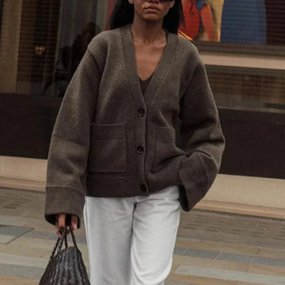Classic V-Neck Knitted Cardigan – Lightweight Knitwear for Women, Perfect for Layering