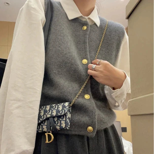 Gold Button Sweater Vest – Elegant Knit Vest for Women