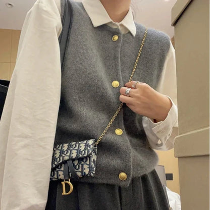 Gold Button Sweater Vest – Elegant Knit Vest for Women