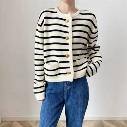 Winter Striped Cardigan with Buckle
