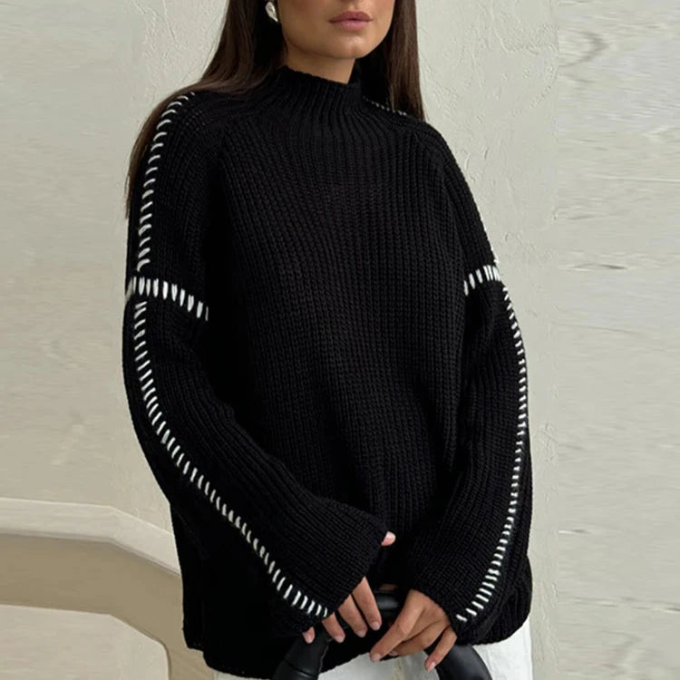 Contrast Knit Pullover – Modern Color-Block Sweater for Women, Comfortable and Stylish