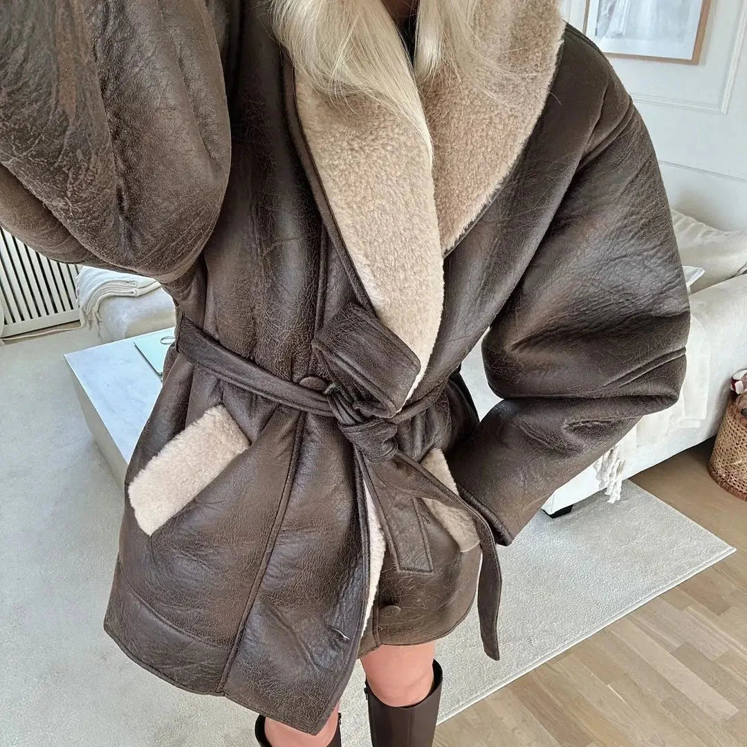 Contrast Fur Coat – Stylish Color-Block Faux Fur Winter Outerwear for Women