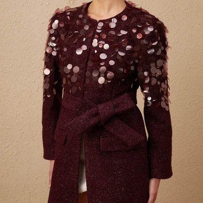 Sequined Patchwork Belted Jacket for Women