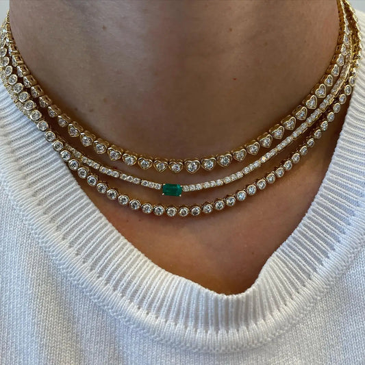 Geometric CZ Tennis Necklace – Elegant Jewelry with Cubic Zirconia Stones