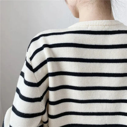 Winter Striped Cardigan with Buckle
