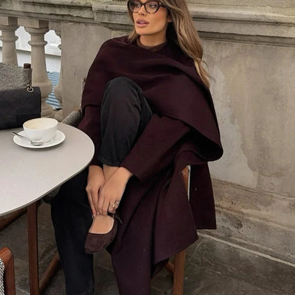 Burgundy Wool Overcoat - Elegant Women’s Winter Wool Coat for Cozy and Chic Winter Looks