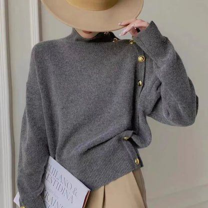 White Polo Turtle Neck Sweater - Women's High-End Wool Knitted Top for Autumn/Winter Comfort