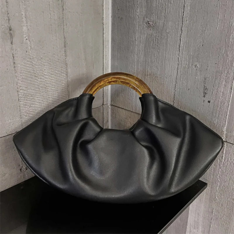 Pleated Leather Clutch Bag for Women