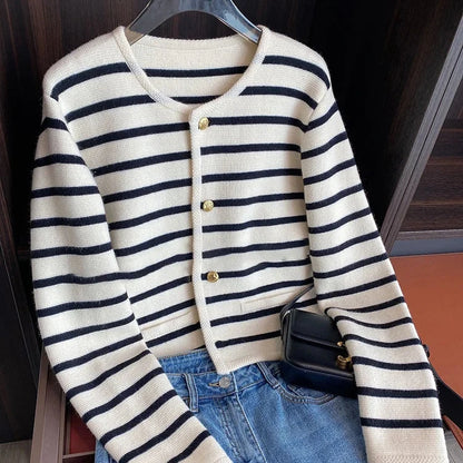 Winter Striped Cardigan with Buckle
