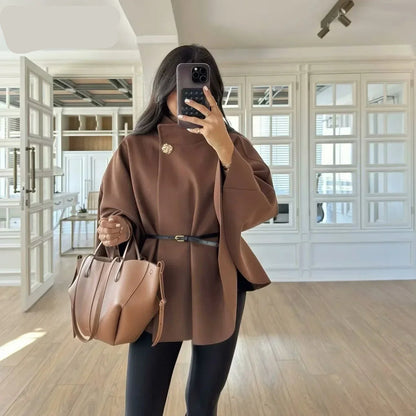 Chic Turtleneck Bat Sleeve Coat – Elegant Oversized Women’s Coat for Fall and Winter