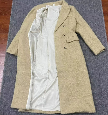 Elegant Quilted Tweed Coat - Light Luxury Women’s Light-Tan Suit Collar Long Autumn Outerwear 2023