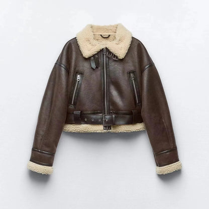 Womens Faux Sheepskin Bomber
