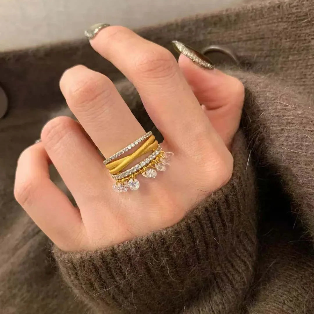 Stackable Gold Rings for Women - Dainty 14K Gold Plated Rings with Cubic Zirconia for Trendy Stacking and Thumb Style
