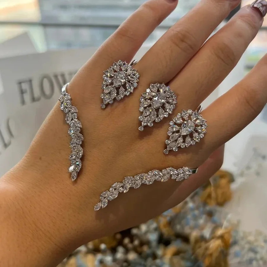 Adjustable Zirconia Palm Bracelet - Elegant Women’s Cuff Bracelet with Sparkling Zirconia Stones