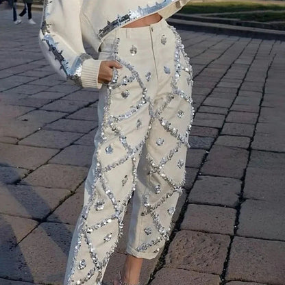 Sequin Straight Leg Jeans for Women