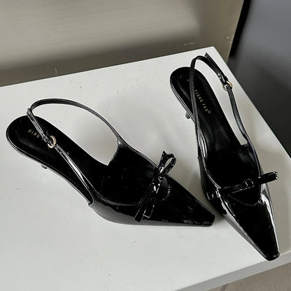 Women's Butterfly Knot Slingback Heels - Elegant Pointed Toe Dress Shoes