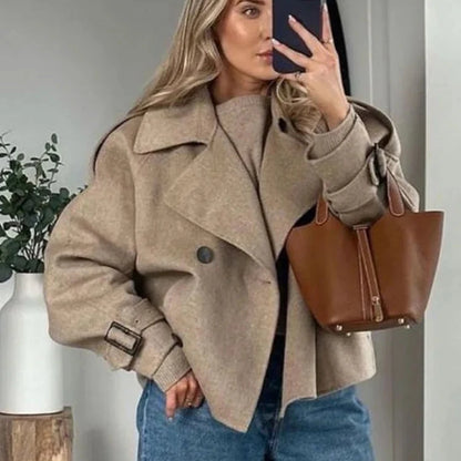 Solid Wool Cropped Coat for Women