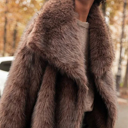 Brown Faux Fur Coat - Elegant Women’s Faux Fur Jacket for Winter Fashion and Warmth