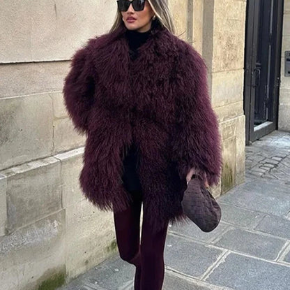 Faux Fur Midi Coat for Women