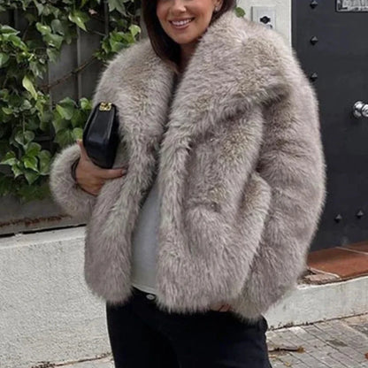 Brown Faux Fur Coat - Elegant Women’s Faux Fur Jacket for Winter Fashion and Warmth