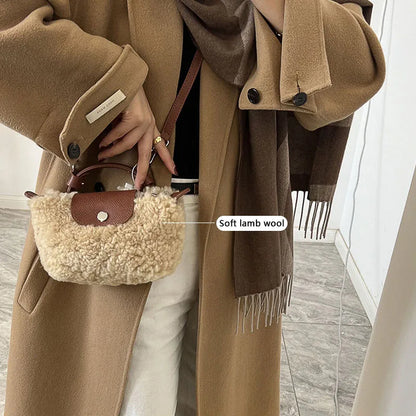 Wool Leather Dumpling Bag